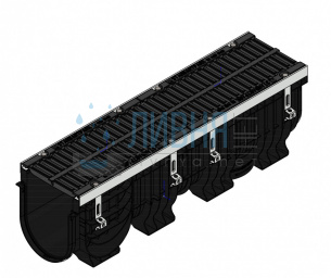 Лоток водоотводный пластиковый PolyMax Drive DN200 высотой 300 мм с решеткой щелевой чугунной ВЧ кл.D400 856034