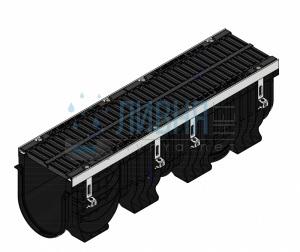 Лоток водоотводный пластиковый PolyMax Drive DN200 высотой 300 мм с решеткой щелевой чугунной ВЧ кл.D400